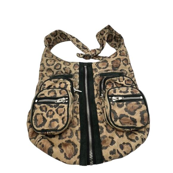 Alexander Wang Brown Black Donna Leopard Hobo Washed Leather & Suede Medium Bag - Picture 1 of 12